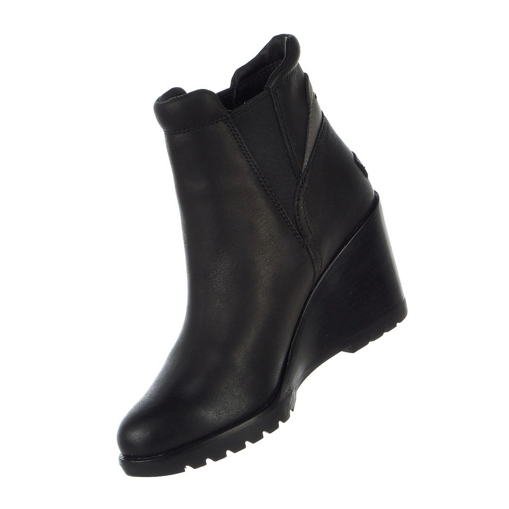 Sorel After Hours Chelsea Black Leather Wedge Boot Waterproof Booties Minimalist